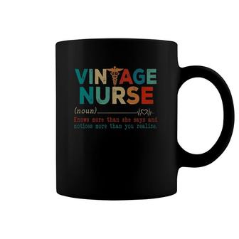 Vintage Nurse Knows More Than She Says Funny Coffee Mug | Mazezy