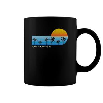 Vintage Puerto Morelos, Mx Palm Trees & Sunset Beach Coffee Mug | Mazezy