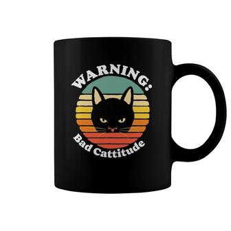 Warning Bad Cattitude Funny Annoyed Cat Retro Vintage Coffee Mug | Mazezy