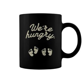 We're Hungry Pregnancy Mom Twins Baby Footprints Coffee Mug | Mazezy