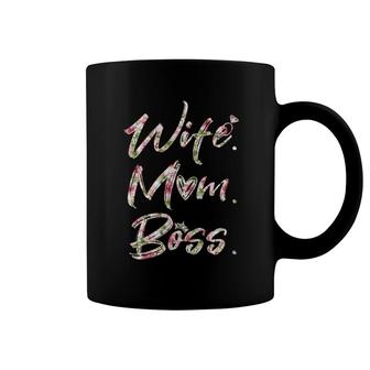 Wife Mom Boss Flower Coffee Mug | Mazezy