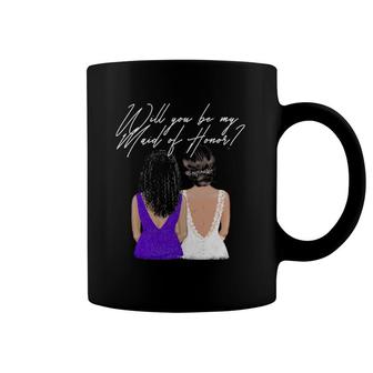 Will You Be My Maid Of Honor Black Bride Purple Wedding Coffee Mug | Mazezy