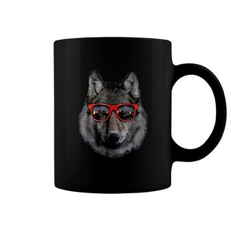 Wolf In Retro Sunglass Frame Wolves Coffee Mug | Mazezy