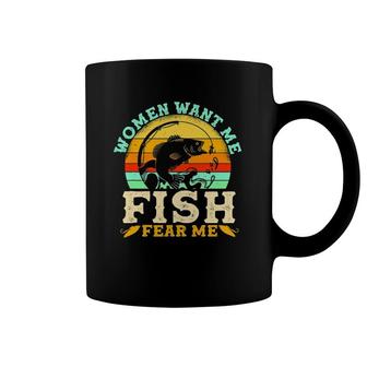 Women Want Me Fish Fear Me Fisherman Retro Fishing Coffee Mug | Mazezy