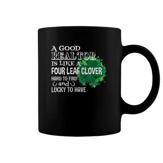 Womens A Good Realtor Is Like A Four Leaf Clover St Patrick's Day V-Neck Coffee Mug | Mazezy