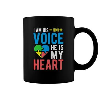 Womens Boy Mom Autism Awareness Mama I'm His Voice He Is My Heart Coffee Mug | Mazezy