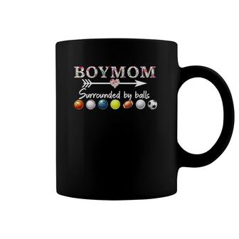 Womens Boy Mom Surrounded By Balls Gift For Women Mother's Day V-Neck Coffee Mug | Mazezy