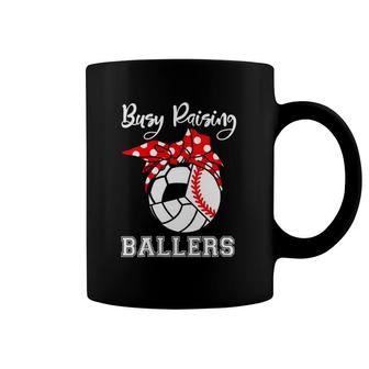 Womens Busy Raising Ballers Funny Baseball Volleyball Soccer Mom Coffee Mug | Mazezy