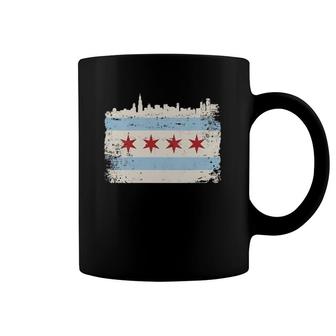 Womens Chicago Flag Vintage Gift Design For Chicago Fans V-Neck Coffee Mug | Mazezy