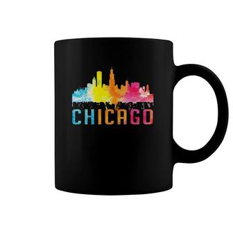 Womens Chicago Illinois Retro Watercolor Skyline Art Souvenir V Neck Coffee Mug | Mazezy