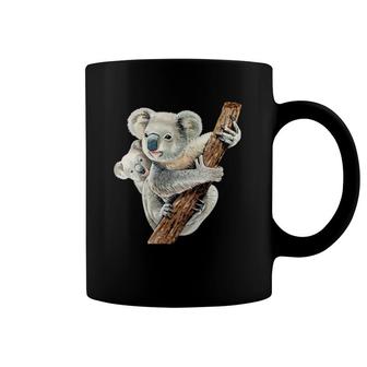 Womens Cute Koala Bear And Baby Realistic Watercolor V-Neck Coffee Mug | Mazezy