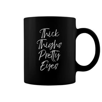 Womens Cute Workout Leg Day Quote Women's Thick Thighs Pretty Eyes V-Neck Coffee Mug | Mazezy DE