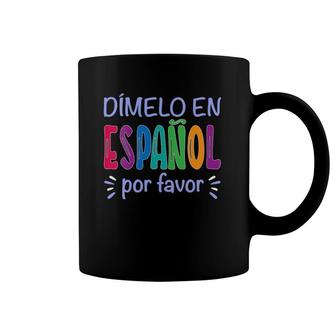 Womens Dimelo En Espanol Bilingual Spanish Teacher V-Neck Coffee Mug | Mazezy