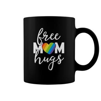Womens Free Mom Hugs Rainbow Pride March Heart Family Mother V-Neck Coffee Mug | Mazezy
