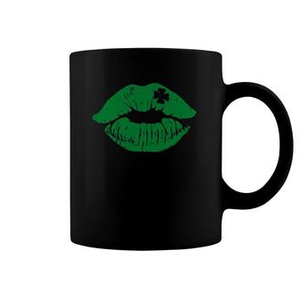 Womens Green Irish Lips Kiss Clover StPatrick's Day Top Shamrock Tank Top Coffee Mug | Mazezy
