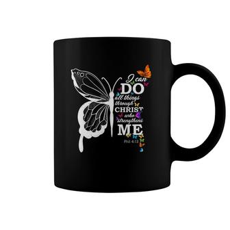 Womens I Can Do All Things Through Christ Butterfly Art Religious Coffee Mug | Mazezy