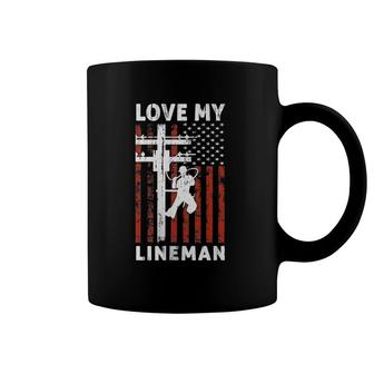 Womens I Love My Lineman Usa Flag 4Th Of July Tank Top Coffee Mug | Mazezy