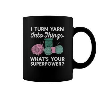 Womens I Turn Yarn Into Things What's Your Superpower Funny Crochet V-Neck Coffee Mug | Mazezy