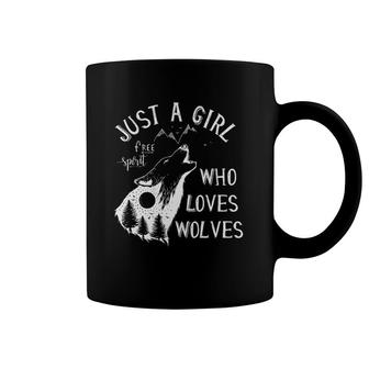 Womens Just A Girl Who Loves Wolves Gift Wolf Women Girls V-Neck Coffee Mug | Mazezy