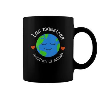 Womens Las Maestras Inspiran Al Mundo Spanish Teacher V Neck Coffee Mug | Mazezy