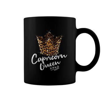 Womens Leopard Capricorn Queen Zodiac Sign To Leopard Pattern Crown V-Neck Coffee Mug | Mazezy