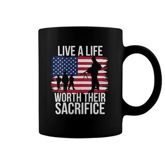 Womens Live A Life Worth Their Sacrifice Veterans Day Military Men V-Neck Coffee Mug | Mazezy