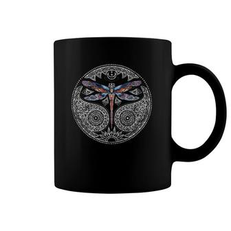 Womens Magical Colorful Dragonfly Tribal Mandala V-Neck Coffee Mug | Mazezy