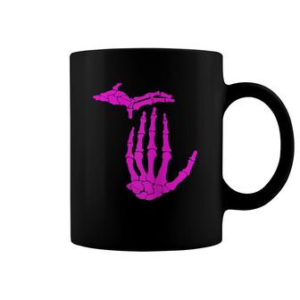 Womens Michigan Pink Skeleton Hand Coffee Mug | Mazezy