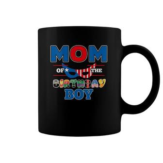 Womens Mom Of The Superhero Birthday Boy Super Hero Party Theme V-Neck Coffee Mug | Mazezy