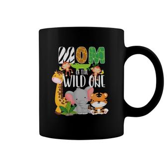 Womens Mom Of The Wild One Zoo Theme Birthday Safari Jungle Animals V-Neck Coffee Mug | Mazezy