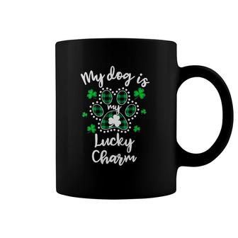 Womens My Dog Is My Lucky Charm Shamrock St Patrick's Day V-Neck Coffee Mug | Mazezy