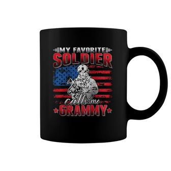 Womens My Favorite Soldier Calls Me Grammy Us Flag Army Grandmother Raglan Baseball Tee Coffee Mug | Mazezy