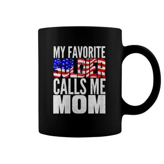 Womens My Favorite Soldier Calls Me Mom Proud Army Mom Mother Gifts V-Neck Coffee Mug | Mazezy