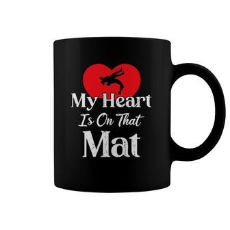 Womens My Heart Is On That Mat Wrestling Mom Gift Coffee Mug | Mazezy
