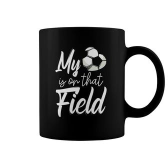 Womens My Heart Is On That Soccer Field Funny Football Team Player V-Neck Coffee Mug | Mazezy
