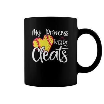 Womens My Princess Wears Cleats - Softball Mom Dad Baseball Player V-Neck Coffee Mug | Mazezy
