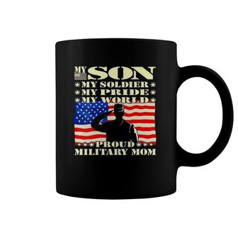 Womens My Son My Soldier Hero Proud Military Mom Army Mother Gifts V-Neck Coffee Mug | Mazezy