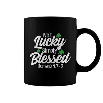 Womens Not Lucky Simply Blessed Romans 47-8 Clover Verse V-Neck Coffee Mug | Mazezy