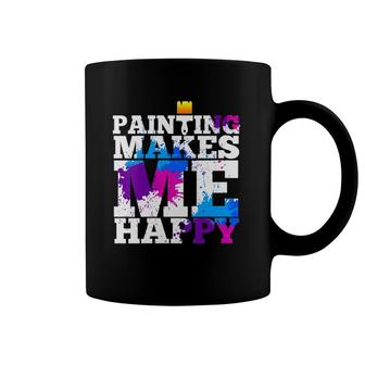 Womens Painters Gift Painting Makes Happy Artist Paint Splatter V-Neck Coffee Mug | Mazezy
