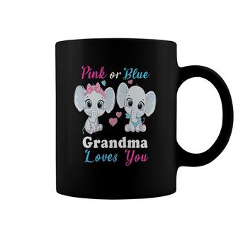 Womens Pink Or Blue Grandma Loves You Elephants Baby Gender Reveal Coffee Mug | Mazezy CA