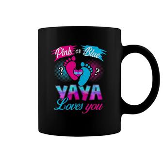 Womens Pink Or Blue Yaya Loves You Baby Gender Reveal Coffee Mug | Mazezy