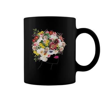 Womens Portrait With Floral Hair Botanical Inspired Flowers Graphic V Neck Coffee Mug | Mazezy