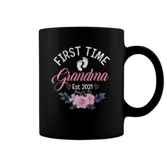 Womens Promoted To Grandma Est 2021 - First Time Grandma Floral V-Neck Coffee Mug | Mazezy