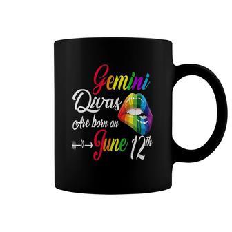 Womens Rainbow Lip Divas Are Born On June 12Th Gemini Girl Birthday V-Neck Coffee Mug | Mazezy