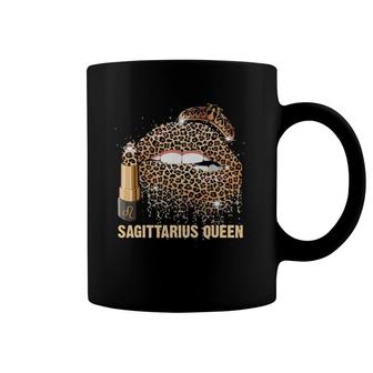 Womens Sagittarius Queen Leopard Lips Zodiac Sign Birthday Coffee Mug | Mazezy