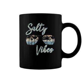 Womens Salty Vibes Cute Beach Summer Vacation V Neck Coffee Mug | Mazezy