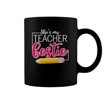 Womens She Is My Teacher Bestie Couple Matching Outfit Apparel V-Neck Coffee Mug | Mazezy