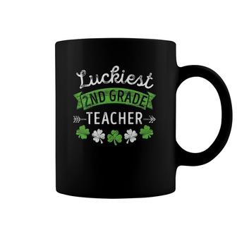 Womens St Patrick's Day Second Grade Teacher Gift Luckiest 2Nd Grade V-Neck Coffee Mug | Mazezy