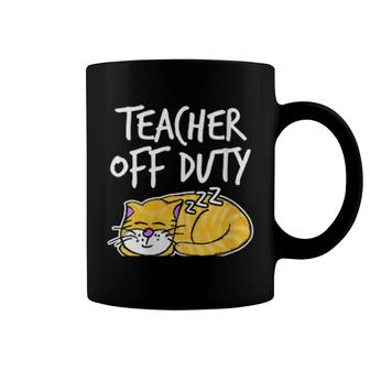 Womens Teacher Off Duty Cat Sleeping School Holidays Cats Coffee Mug | Mazezy