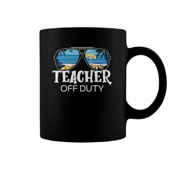 Womens Teacher Off Duty Sunglasses Palm Tree Beach Sunset V-Neck Coffee Mug | Mazezy
